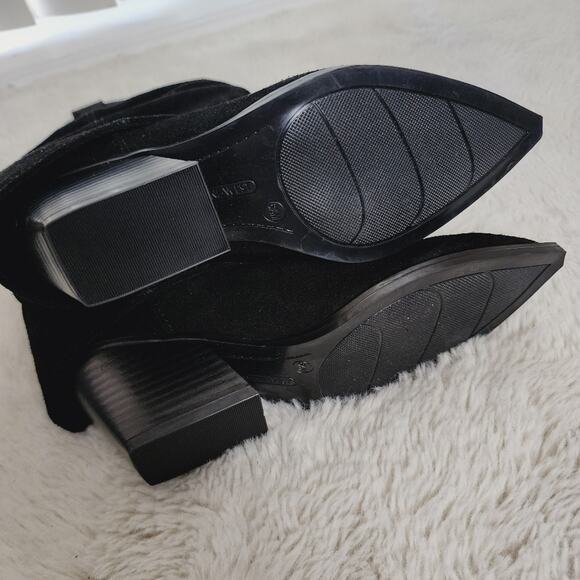 NEW Nine West Wilton Black Suede Leather Slouchy Block Heel Point Toe Dress Boot - Picture 7 of 9